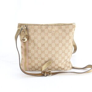 Gucci GG Canvas 144388 Leather Shoulder Bag Hand Tote Gold Women's
